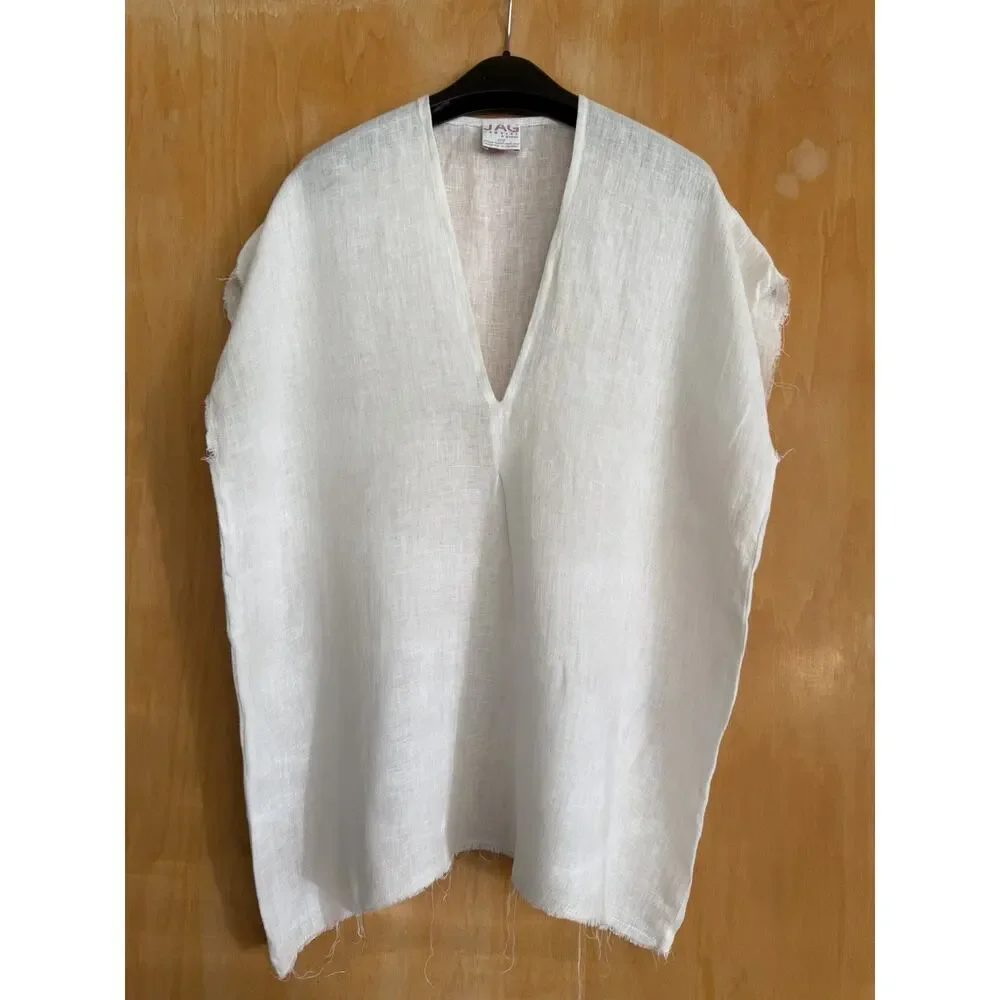 JAG White Linen One Size Short Sleeve Top Raw Edge